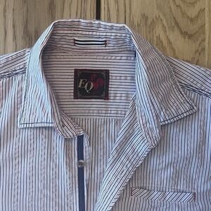 EQ Equilibrio Rooster Button Up Shirt Men XL Blue and Striped Ribbed Long Sleeve